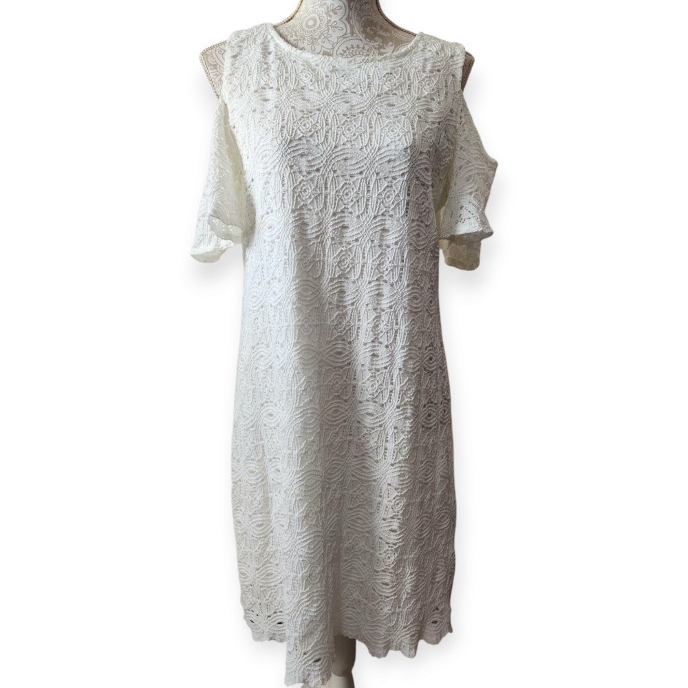 Ronni Nicole White Lace Cold Shoulder Sheath Dress Size Large